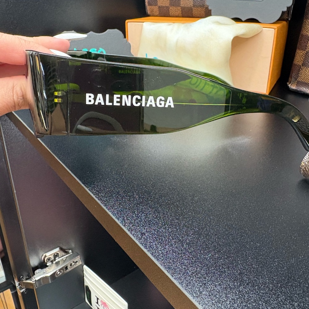 Balenciaga Black and Green Sunglasses